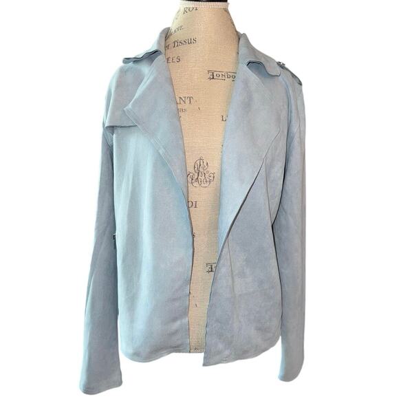 Blue Rain Light Blue Suede Moto Jacket M Cute Soft Blazer EUC - Picture 1 of 6